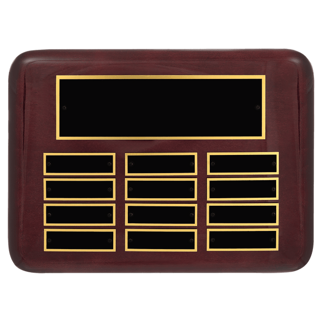9" x 12"/Plates 7/8" x 2 3/4" Rosewood Piano 12 Plate Perpetual Plaque with Black Brass Plates