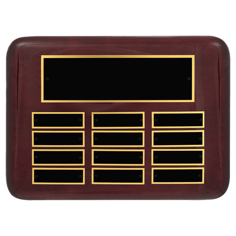 9" x 12"/Plates 7/8" x 2 3/4" Rosewood Piano 12 Plate Perpetual Plaque with Black Brass Plates
