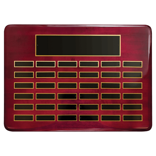 15" x 21"/Plates 7/8" x 2 3/4" Rosewood Piano Finish 36 Plate Perpetual Plaque with Black Brass Plates