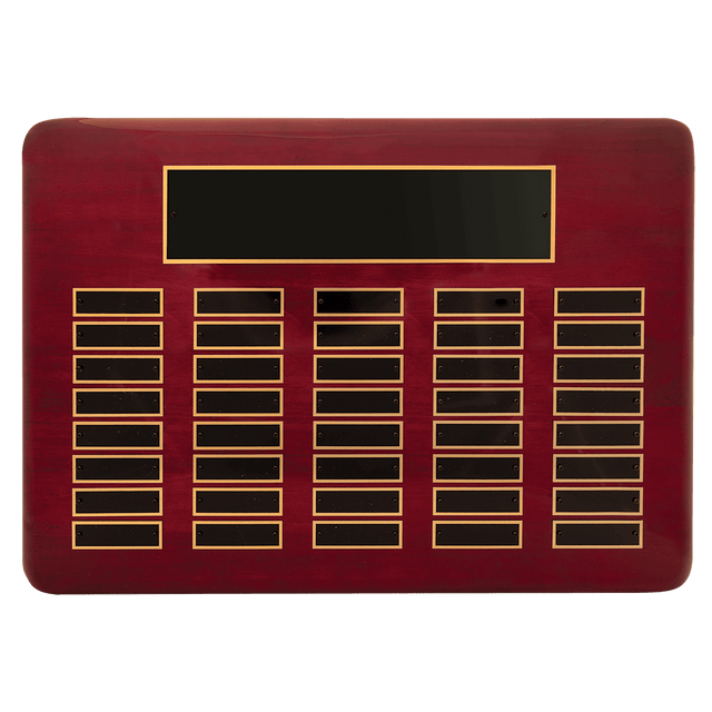 11" x 21"/Plates 7/8" x 2 3/4" Rosewood Piano Finish 40 Plate Perpetual Plaque with Black Brass Plates