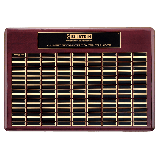 22" x 30"/Plates 7/8" x 2 3/4" Rosewood Piano Finish 96 Plate Perpetual Plaque with Black Brass Plates