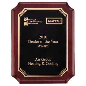 9" x 12" Airflyte Rosewood Piano Finish Plaque with Gold Border Black LaserFX Plate