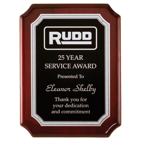 7" x 9" Rosewood High Gloss Plaque with Silver Florentine Border Black Textured Laserable Aluminum Plate