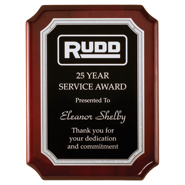 7" x 9" Rosewood High Gloss Plaque with Silver Florentine Border Black Textured Laserable Aluminum Plate