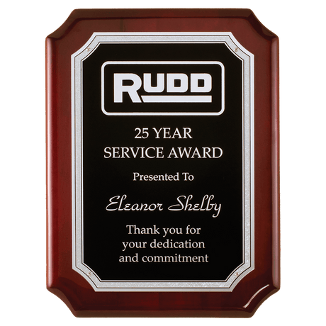 8" x 10 1/2" Rosewood High Gloss Plaque with Silver Florentine Border BlackTextured Plate