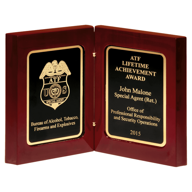 High Gloss Rosewood Book Award with Black Gold Border Plates