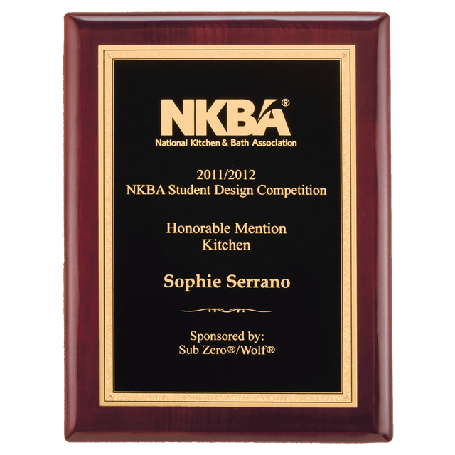 8" x 10" Airflyte Rosewood Piano Finish Plaque with Textured Black/Gold Florentine Border LaserFX Plate