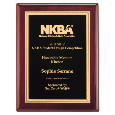 9" x 12" Airflyte Rosewood Piano Finish Plaque with Textured Black/Gold Florentine Border LaserFX Plate