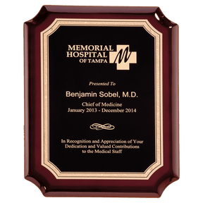 9" x 12" Rosewood High Gloss Plaque with Black Gold Florentine Border LaserFX Plate