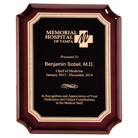 9" x 12" Rosewood High Gloss Plaque with Black Gold Florentine Border LaserFX Plate