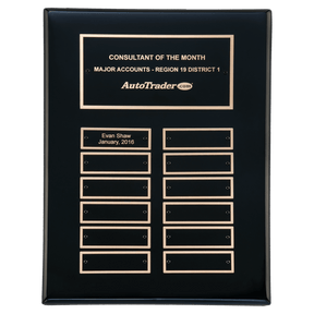 9" x 12" Airflyte Black Piano Finish 12 Plate Perpetual Plaque with Black Brass Plates