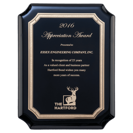 9" x 12" Black High Gloss Plaque with Black Gold Florentine Border LaserFX Plate