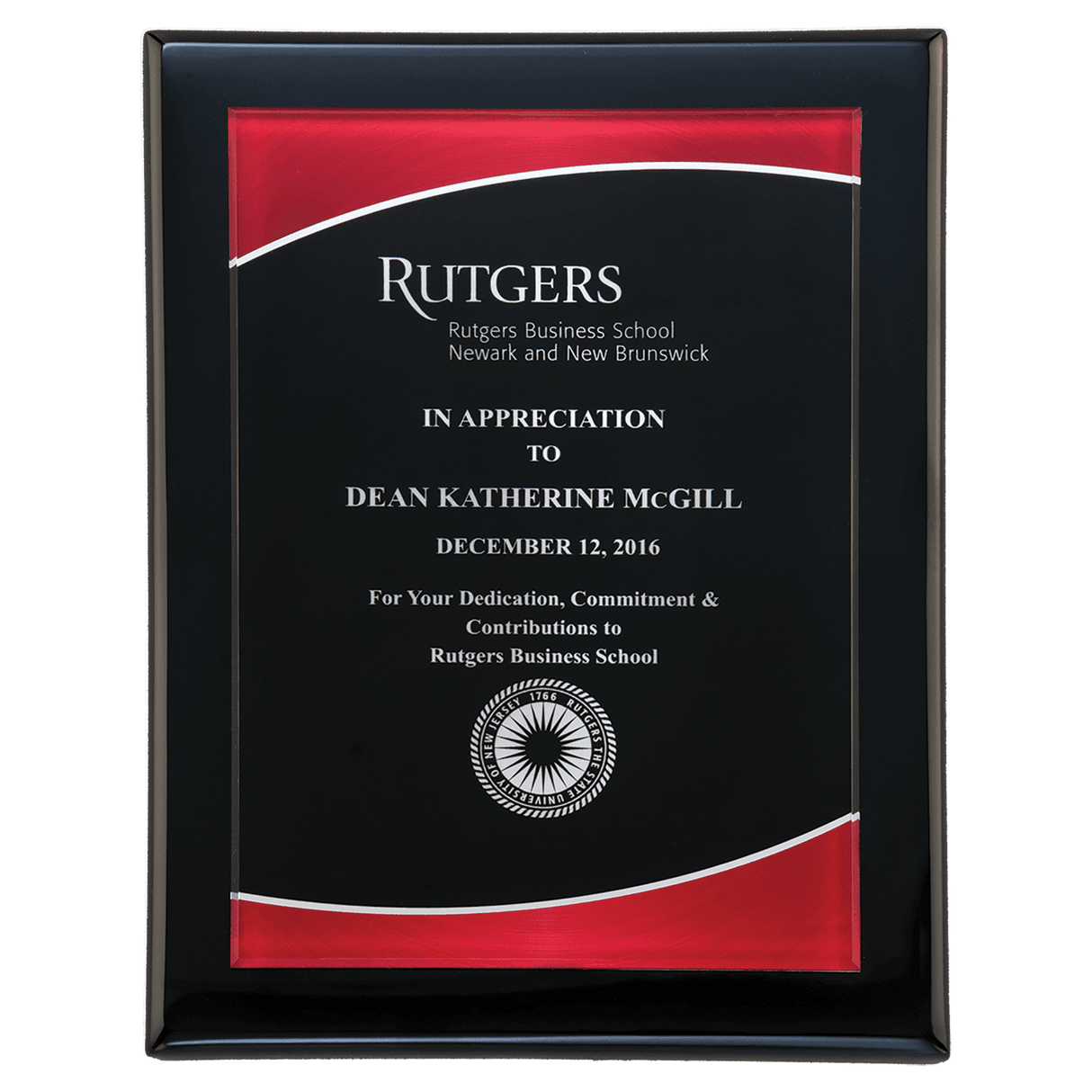 9" x 12" Airflyte Black Piano Finish Plaque with Red Border Acrylic Plate