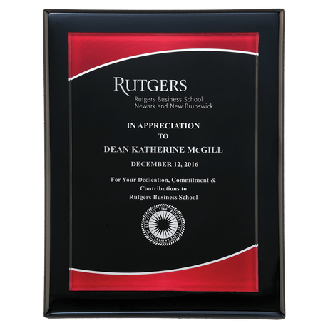 9" x 12" Airflyte Black Piano Finish Plaque with Red Border Acrylic Plate