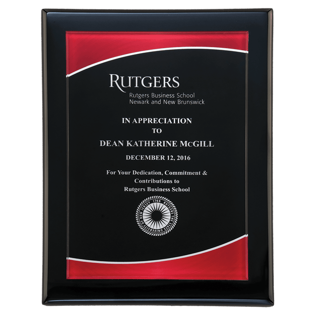 9" x 12" Airflyte Black Piano Finish Plaque with Red Border Acrylic Plate