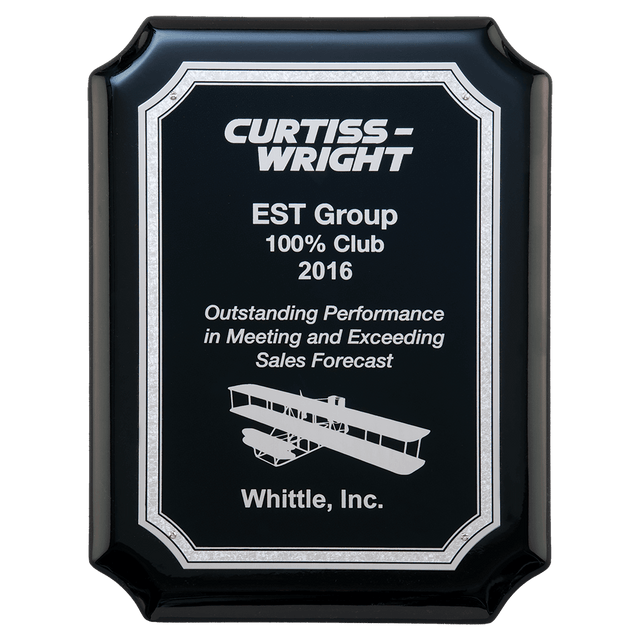 7" x 9" Black High Gloss Plaque with Black Silver Florentine Border Laserable Aluminum Plate