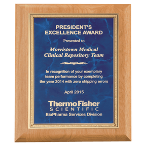 9" x 12" Natural Alder Wood Plaque with Sapphire Marble Gold Florentine Bordered LaserFX Plate