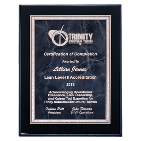 9" x 12" Airflyte Black High Gloss Plaque with Gray Marble/Silver Florentine Border