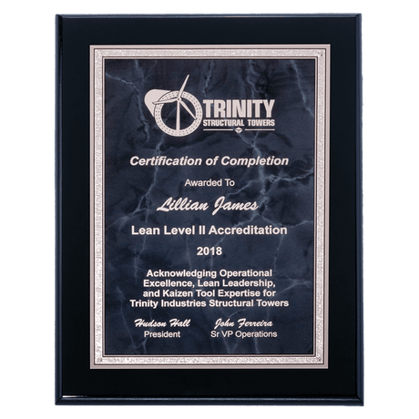 9" x 12" Airflyte Black High Gloss Plaque with Gray Marble/Silver Florentine Border