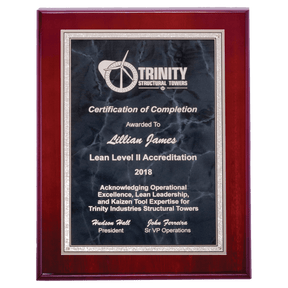 Rosewood High Gloss Plaque with Gray Marble/Silver 7" x 9" Airflyte Florentine Border Plate