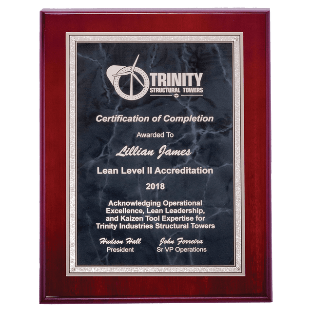 Rosewood High Gloss Plaque with Gray Marble/Silver 7" x 9" Airflyte Florentine Border Plate