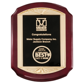 11" x 15" Rosewood Piano Finish Plaque with Metal Gold Sunburst Frame      Casting and Black LaserFX Plate