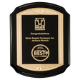 11" x 15" Black High Gloss Plaque with Metal Gold Sunburst Frame Casting and Black LaserFX Plate