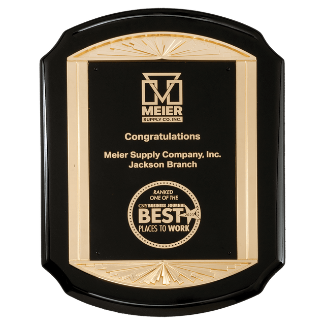 11" x 15" Black High Gloss Plaque with Metal Gold Sunburst Frame Casting and Black LaserFX Plate