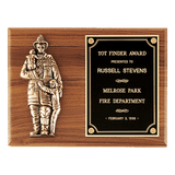 Walnut Plaque with Firefighter Relief and Black Brass 9" x 12" American Plate