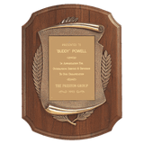 Walnut Notch Corner Plaque w/Antique Bronze Scroll/Brushed Brass 11" x 15" American Plate