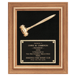 Gold Electroplated Gavel in a Walnut Frame with Black Velour Background and Black Laserable Brass 15" x 18" Plate