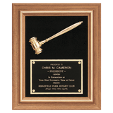 Gold Electroplated Gavel in a Walnut Frame with Black Velour Background and Black Laserable Brass 15" x 18" Plate