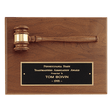 9" x 12" Solid Walnut Plaque with a Walnut Gavel, Gold Gavel Band and Black Laserable Brass Plate