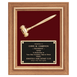 15" x 18" Gold Electroplated Gavel in a Walnut Frame with Maroon Velour Background and Black Laserable Brass Plate