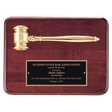 9" x 12" Rosewood Piano Finish Plaque with a Gold Electroplated Gavel and Laserable Black Brass Plate for Personalization