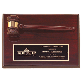 9" x 12" Rosewood Piano Finish Gavel Plaque with Black Laserable Brass Plate