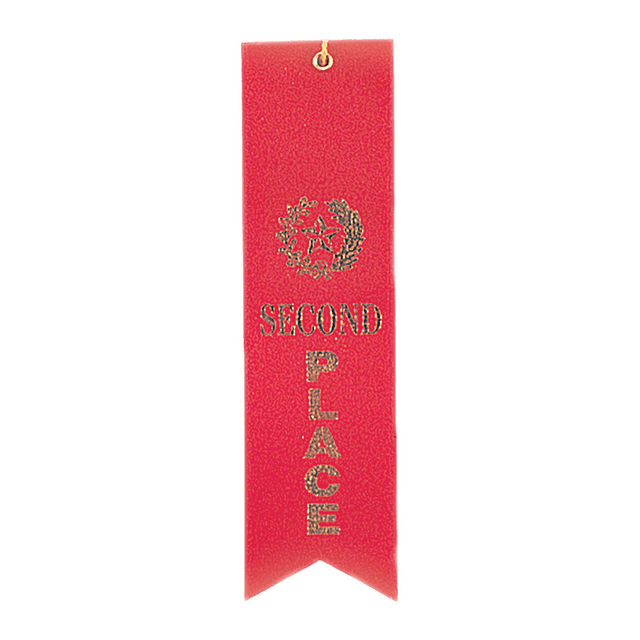 Red 2nd Place Carded Ribbon with String