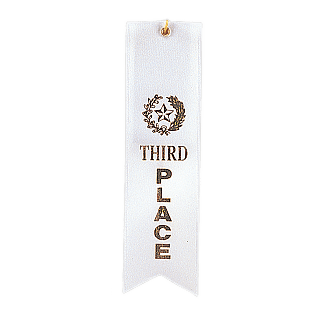 White 3rd Place Carded Ribbon with String