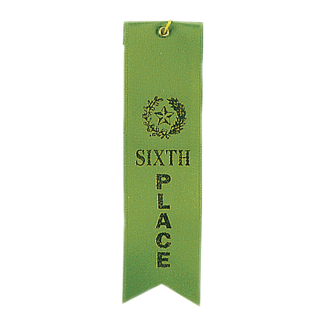 Green 6th Place Carded Ribbon with String