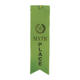 Green 6th Place Carded Ribbon with String