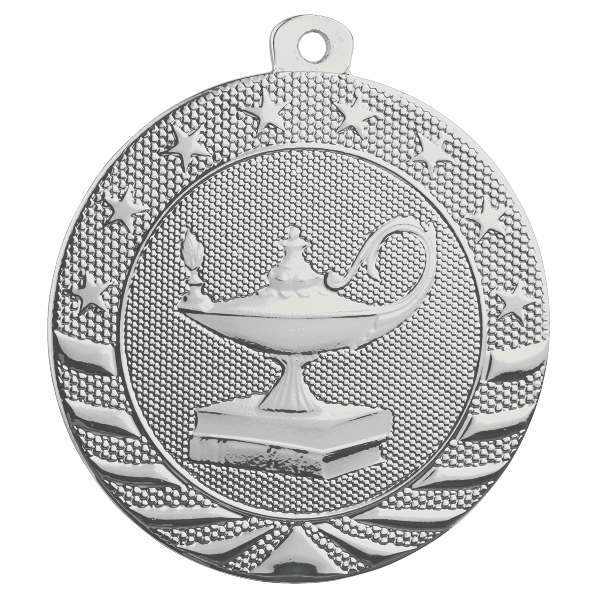 Bright Silver 2" Lamp of Knowledge Starbrite Medal