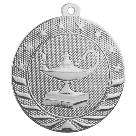 Bright Silver 2" Lamp of Knowledge Starbrite Medal