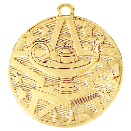 Gold 2" Superstar Lamp of Knowledge Medal