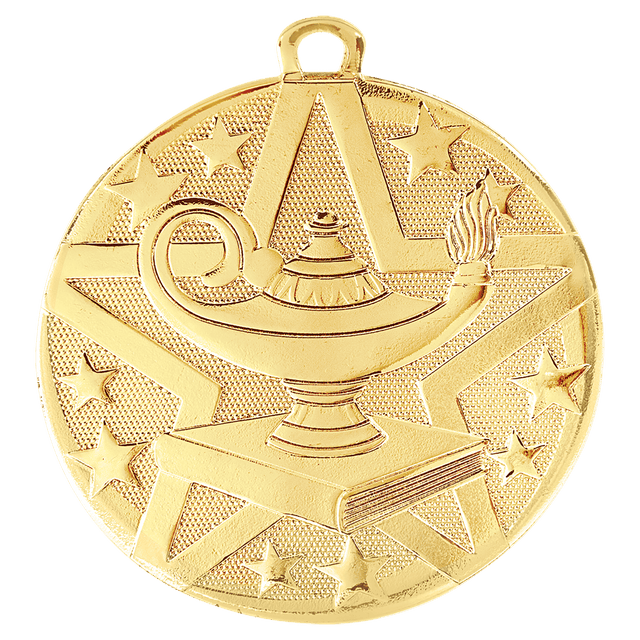 Gold 2" Superstar Lamp of Knowledge Medal
