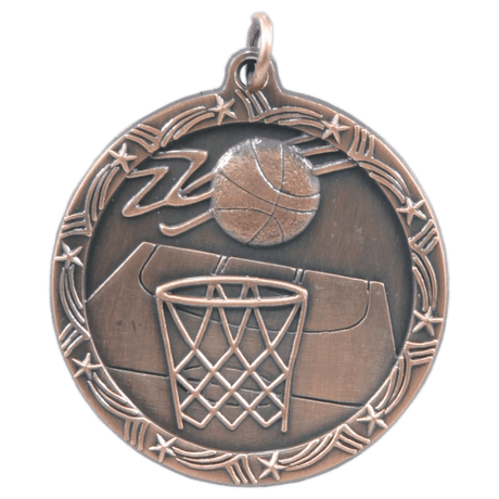 Antique Bronze 1 3/4" Basketball Shooting Star Medal