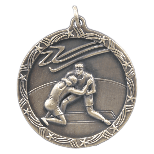 Antique Gold 1 3/4" Wrestling Shooting Star Medal