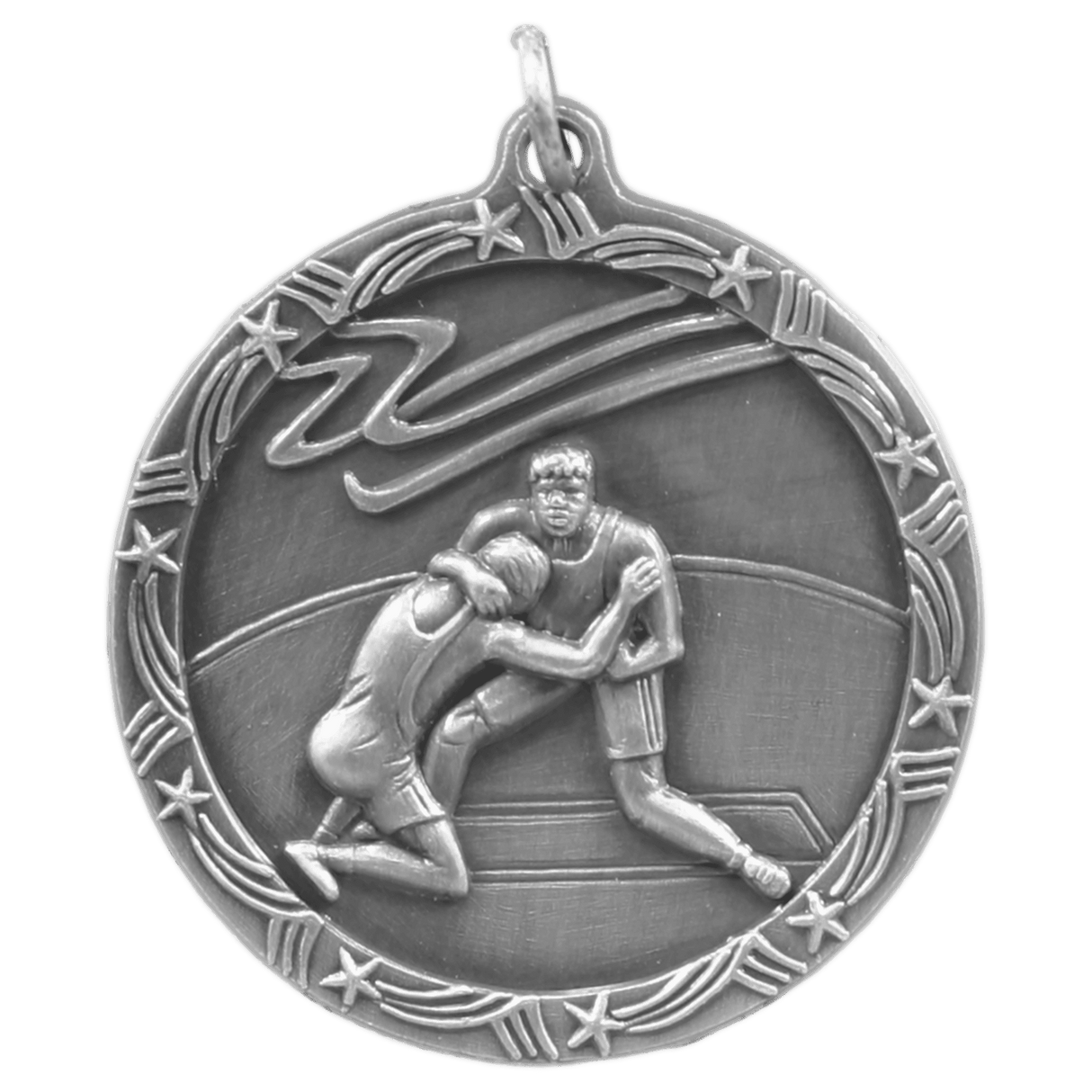 Antique Silver 1 3/4" Wrestling Shooting Star Medal