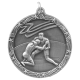 Antique Silver 1 3/4" Wrestling Shooting Star Medal