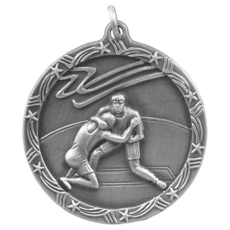 Antique Silver 1 3/4" Wrestling Shooting Star Medal