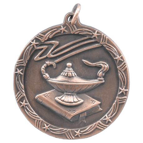Antique Bronze 1 3/4" Lamp of Knowledge Shooting Star Medal